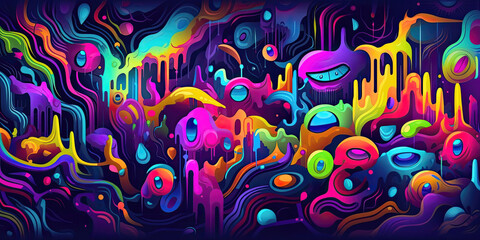 Street art monsters in neon colors - obrazy, fototapety, plakaty
