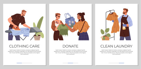 Clothing care. Vector illustration. Reusable clothing items are eco-friendly alternative Caring for your clothes extends their lifespan Good hygiene starts with clean clothing care