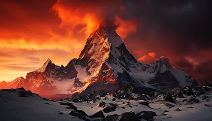 Lichtdoorlatende gordijnen Rood sunset in the mountains