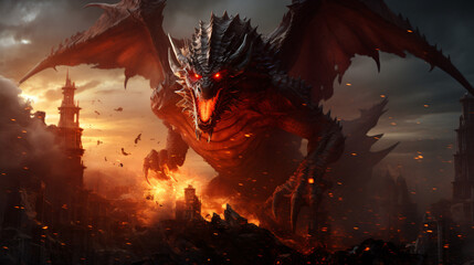 Mad dragon destroying the world