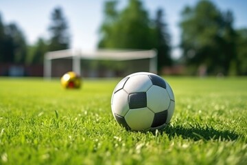 sports equipment ball, racket on a grass field