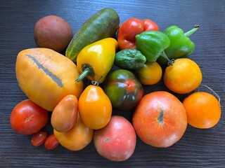 Tomatoes, cucumbers, bell peppers.