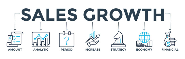 Sales growth banner web icon vector illustration concept with icons of amount, analytic, period, increase, strategy, economy, and financial