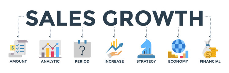 Fototapeta na wymiar Sales growth banner web icon vector illustration concept with icons of amount, analytic, period, increase, strategy, economy, and financial