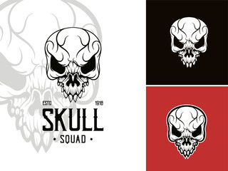 Modern Vintage Iconic Skull Head Silhouette for Halloween Horror Game or Esport Icon Apps Logo design