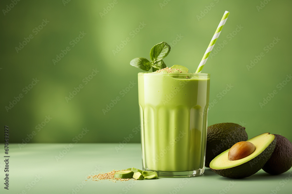 Wall mural Health and sustainability blend harmoniously in this creamy avocado drink, accentuated by a zesty lime slice and eco-friendly sipper.