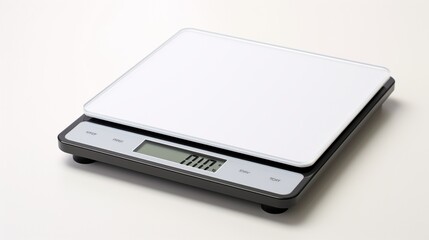 A digital postal scale, equipped with a detachable display, waiting for a package, against a crisp and clean white backdrop.