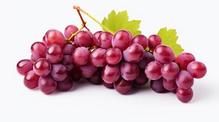 Fototapeta premium Red grapes for vingrapes with green leaves isolated on white background