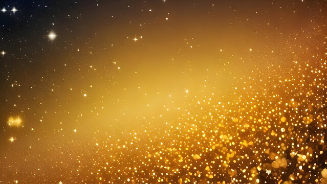 Beautiful abstract background of digital golden particles, with sparkling and shining dots stars on the background, with blured and noise, for desktop wallpaper or background, generative ai