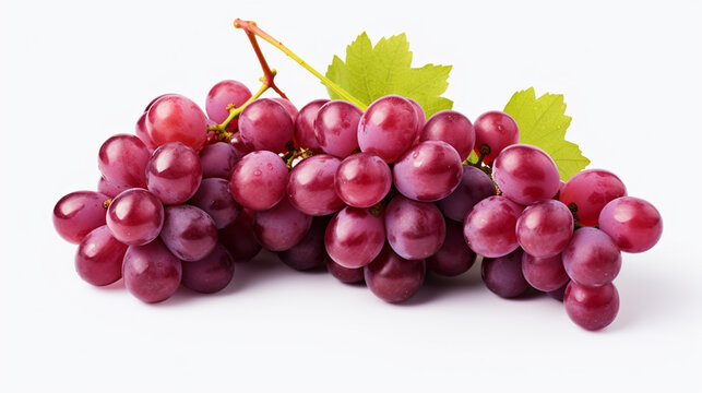 Red grapes for vingrapes with green leaves isolated on white background