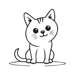 Cute white happy cat smiling, vector illustration