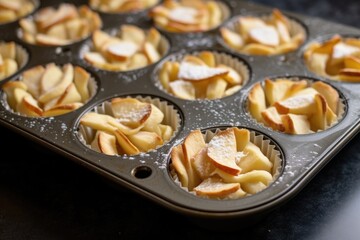 mini apple pies in muffin tin fresh out of the oven