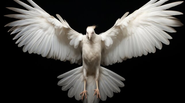 Fototapeta A dynamic capture of a white bird flapping its wings, each feather detailed in crisp clarity.