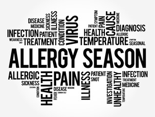 Allergy Season - in many areas allergies begin in february and last until the early summer, word cloud concept background