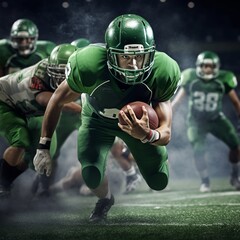illustration of opponent player in green Jersey places the ball, Generative ai