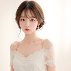 メイクしたきれいな女性、アップした女性