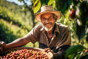 Promote fair trade coffee support farmers. social responsibility concept - obrazy, fototapety, plakaty