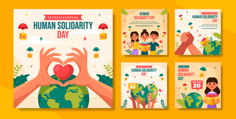 Fototapeta na wymiar Human Solidarity Day Social Media Post Flat Cartoon Hand Drawn Templates Background Illustration