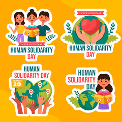 Human Solidarity Day Label Flat Cartoon Hand Drawn Templates Background Illustration