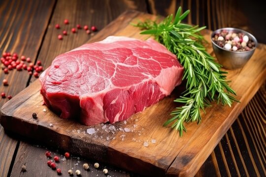 Half-cut Steak On A Rustic Wooden Chopping Board