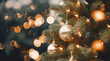 Obraz na płótnie Canvas Close up of a Christmas tree with ornaments