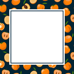 Square post, poster with empty white center, frame with orange fruits on edges