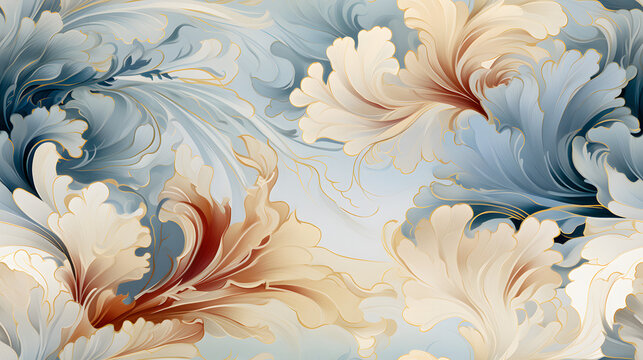 Art Nouveau seamless wallpaper with organic motifs in gentle colors
