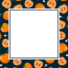 Square post with empty middle, on edges frame with fruit, orange persimmon, small white circles