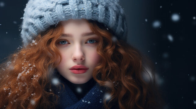 Beautiful girl in a winter hat
