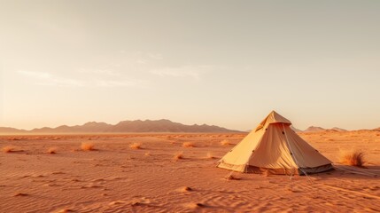 Fototapeta na wymiar Tent in the Sahara desert at sunset, Morocco, Africa.