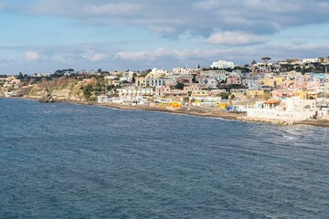 Stunning coastline of Procida, Italy on a sunny day