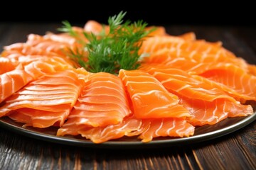 transparent thin slices of cold smoked salmon