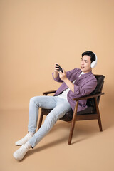 Photo of young Asian man on background