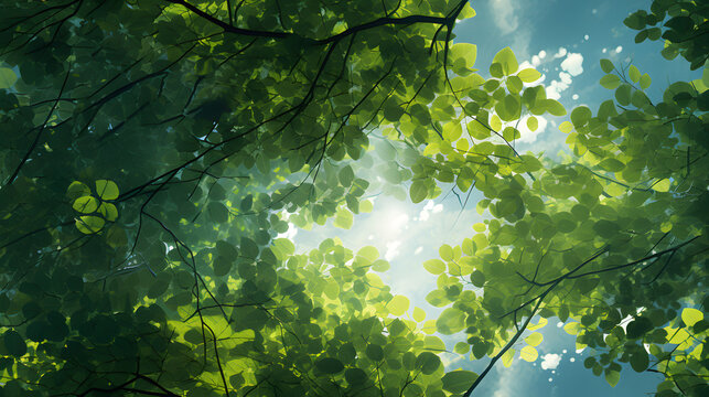 Seamless texture of leafy canopy with sunlight filtering