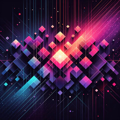 Explore the rhythmic geometric patterns in this high-resolution image, where each shape contributes to a visual melody played in tones of purple, blue, and a touch of radiant red and pink.