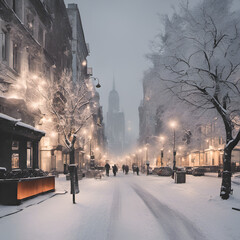 Winter in city - obrazy, fototapety, plakaty