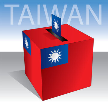 Taiwan, asiatic country, ballot box with national flag, vector illustration