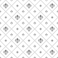 Seamless vector pattern. Modern geometric ornament with royal lilies. Classic light background