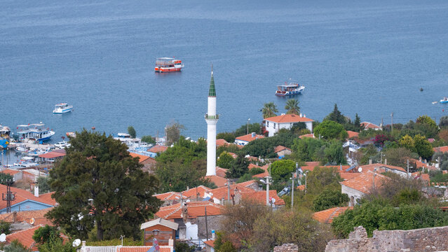 The Mosque and Minaret in A Coastal Viilage of Turkey