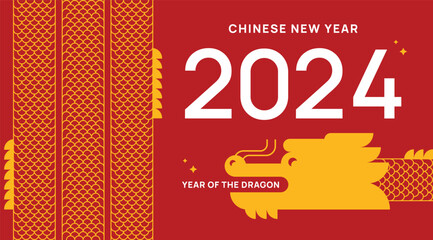 The Chinese New Year 2024 - the Year of the Dragon. Happy Chinese New Year 2024. Lunar New Year. Geometric vector flat modern style. - obrazy, fototapety, plakaty