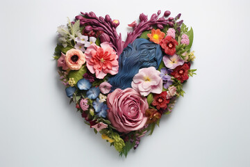 Top view of heart shape made of blooming flowers