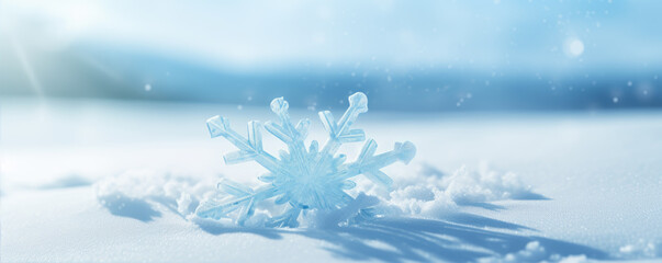 Fototapeta na wymiar Snowflake on snow. Snowy flake in sunset light.