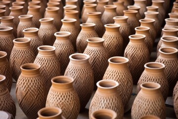 Fototapeta na wymiar rows of unpainted clay vases