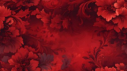 Seamless Victorian damask wallpaper in deep red - obrazy, fototapety, plakaty