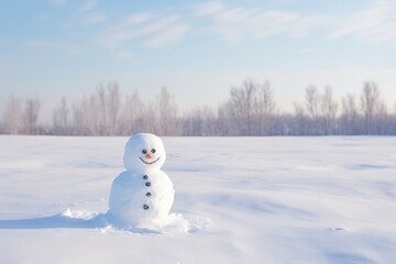 snowman built in a white winter landscape