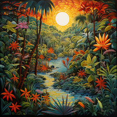 Obraz na płótnie Canvas Naive Painting Of A Jungle