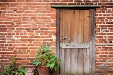 close-up of a wooden door in a brick wall of a farmhouse