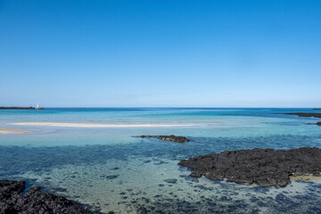 The beautiful costline  and blue ocean.