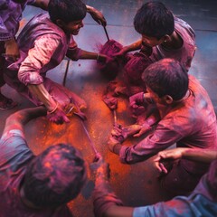illustration of Street style high-angle photo of few boys playing, Generative ai
