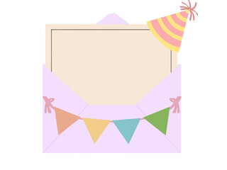 blank birthday card theme with purple envelope isolated on white